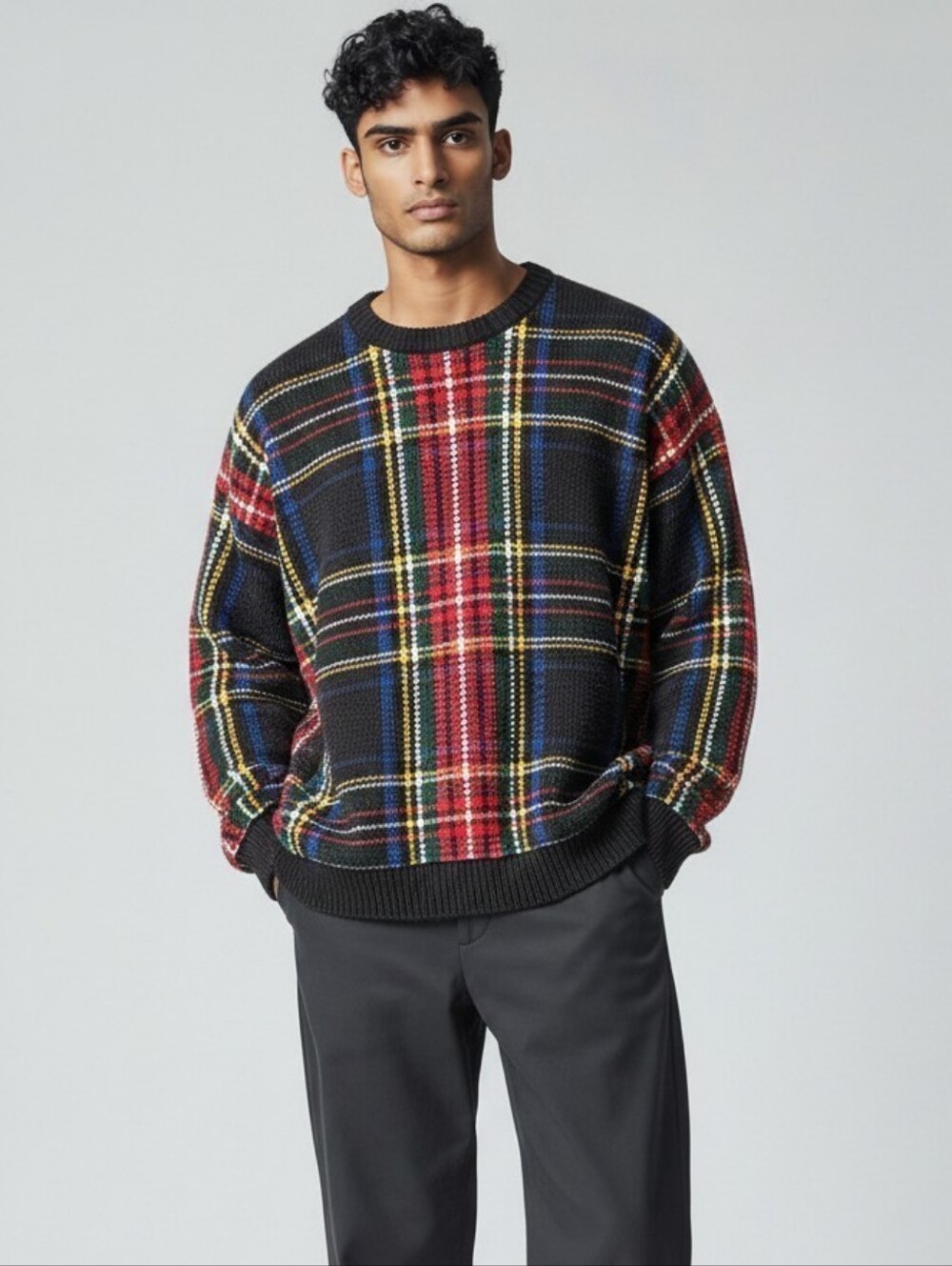 Vintage Gap Tartan Plaid Sweater S Red Jumper Pullover Cotton Boxy Relaxed Crew